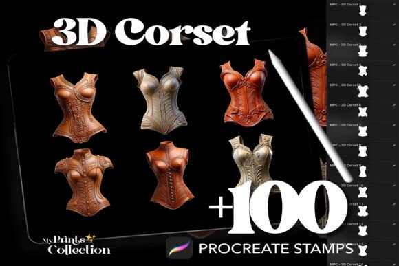 100 Procreate 3D Corset Stamps for Stunning Vintage and Gothic-Inspired Designs