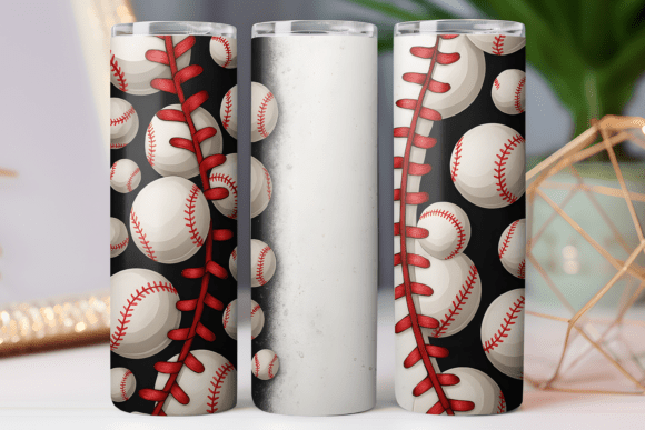 3D Baseball Tumbler Wrap 20oz Skinny PNG