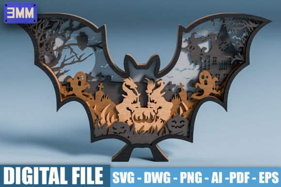 3D Halloween Bat Scene Laser Cut Files