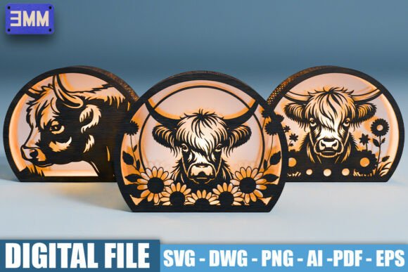 3D Highland Cow Lantern Laser Cut Files