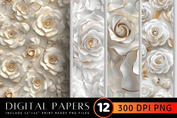 3D White Rose Gold Digital Paper Backgro