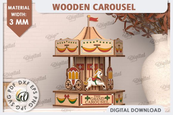 3D Wooden Carousel Laser Cut Design