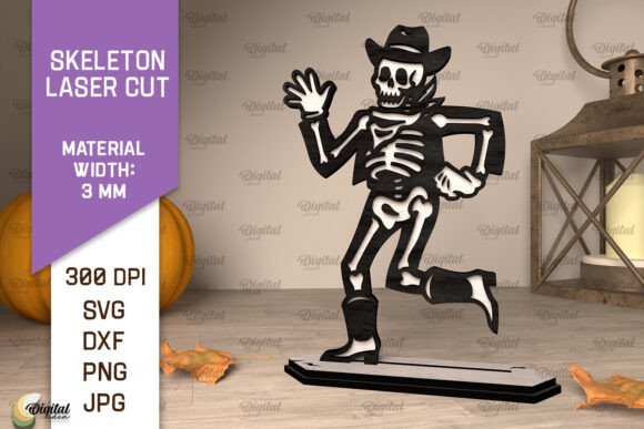 3D Wooden Halloween Skeleton Laser Cut for Creative Projects