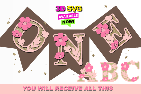 Cherry Blossom Alphabet 3D SVG for Creative Projects