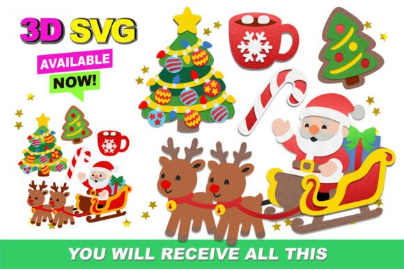 Christmas Santa Reindeer 3D SVG Collection