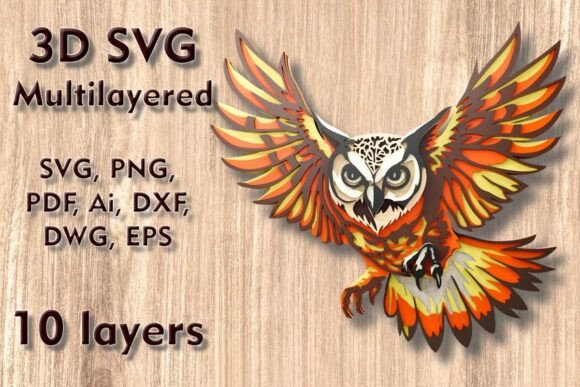 Owl 3D SVG Multilayer Laser Files