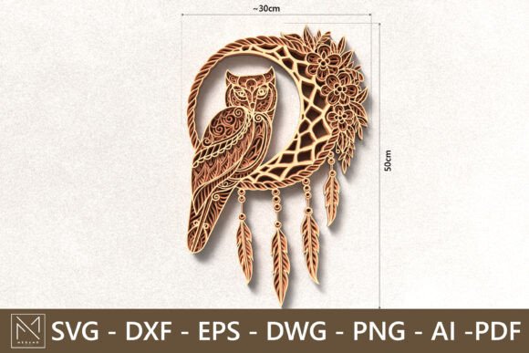 Owl Dreamcatcher 3D Layered SVG