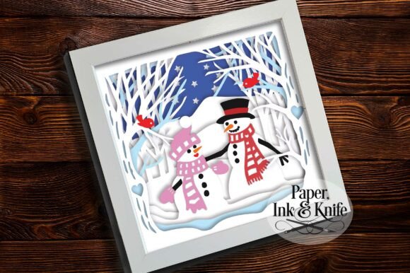 Snowman Couple 3D Papercut Shadowbox: A Creative Addition to Your Holiday Workflow