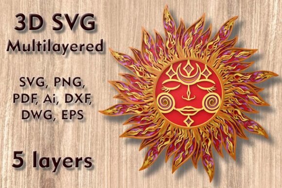 Sun 3D SVG Multilayer Laser Cutting File